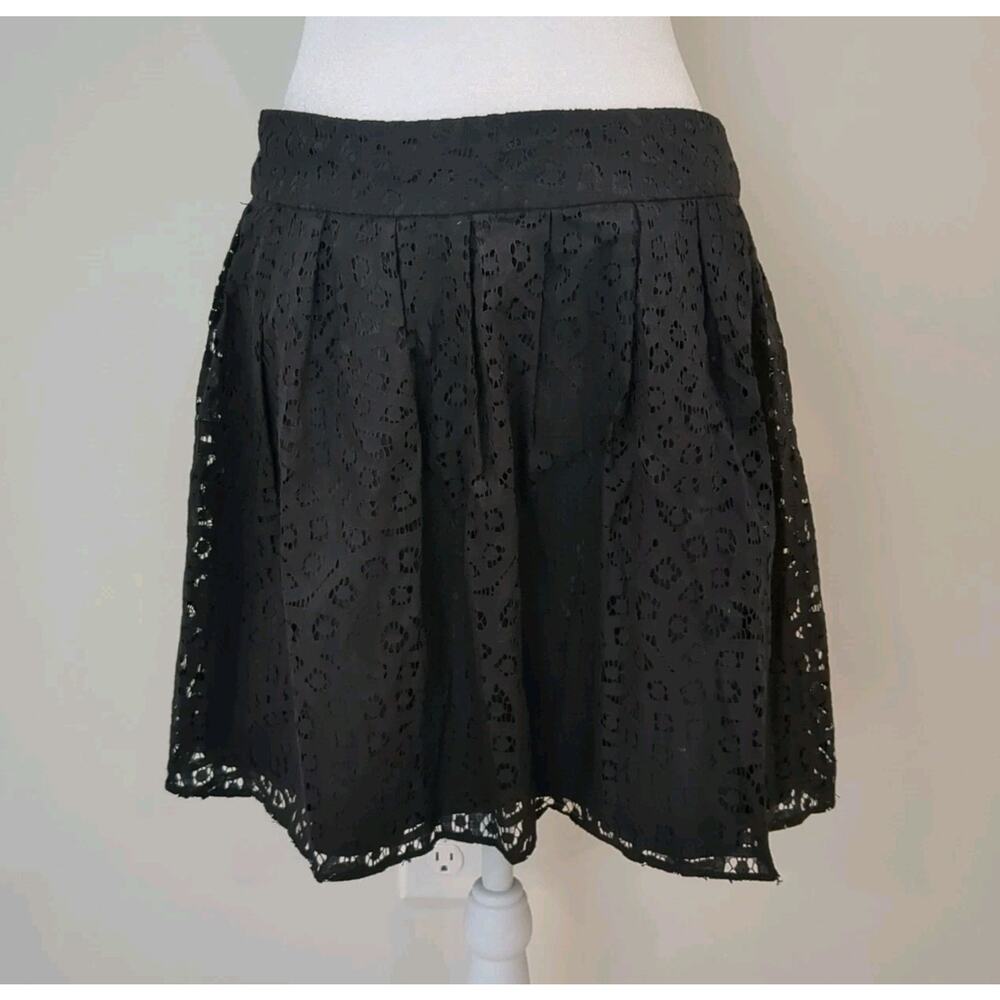 Banana Republic Skirt Womens 8 Black Lace Overlay A Line Floral Mini Party
